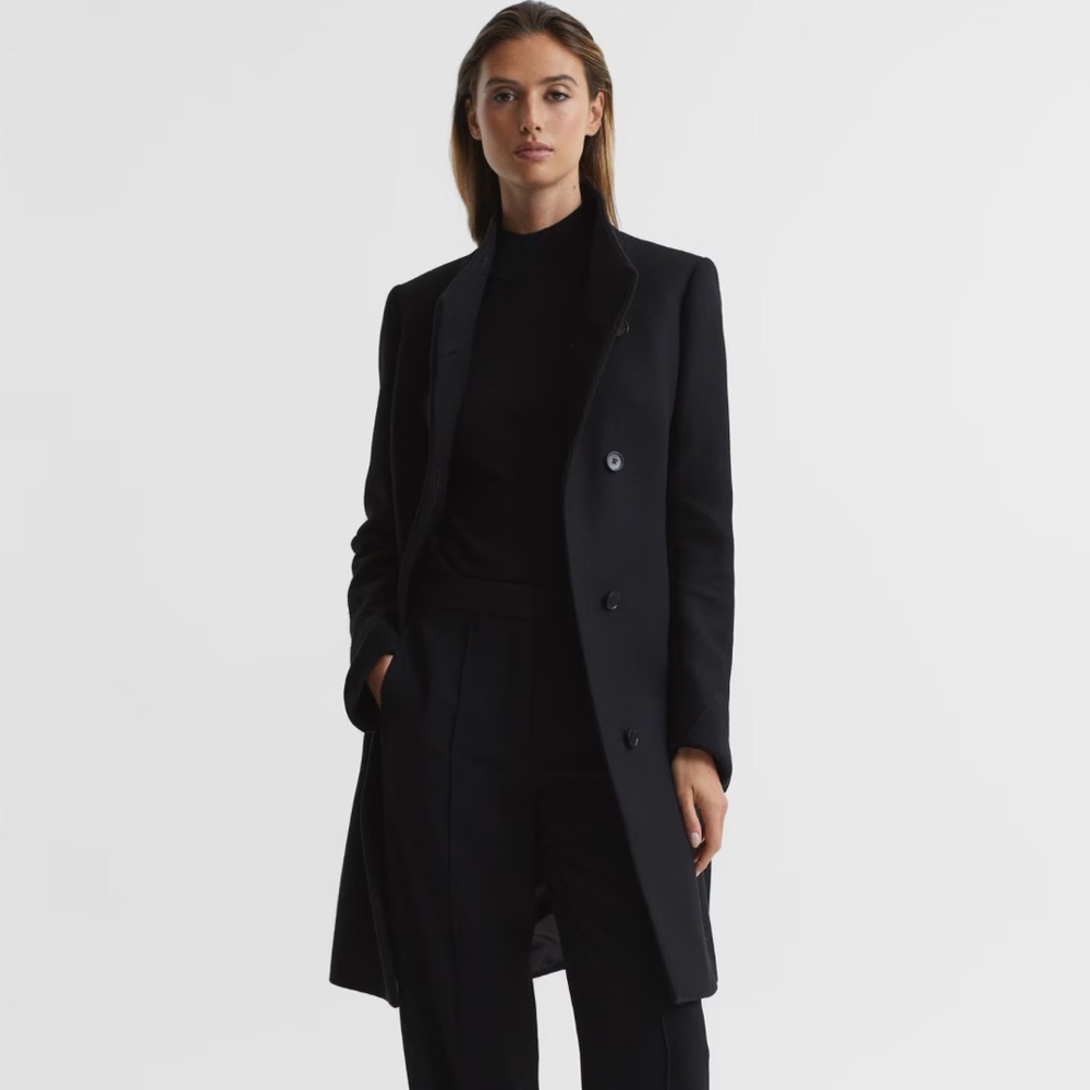 Reiss Mia Petite Wool Blend Mid-Length Coat in Black